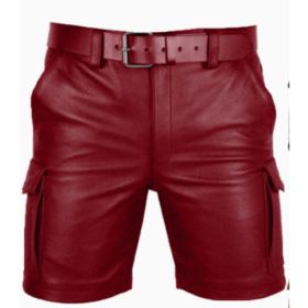 New Product Best-selling Hot Sale Solid Color PU Casual Men's Short Leather Pants Shorts (Option: Red-M)