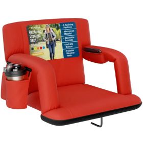 Alpcour Reclining Stadium Seat - Waterproof Foldable Camping Chair With Extra Thick Padding And Wide Back Support (Option: Red-Wide)