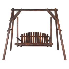 6.5ft Hardwood Patio Garden Outdoor Porch Swing With Stand, Rustic Loveseat Swing Chair For 2 Person, Carbonized (Option: Defaulttitle)