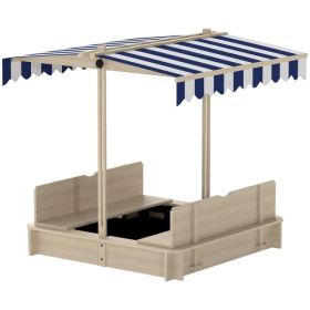 Kids Wooden Sandbox Outdoor Backyard Playset Children Play Station w/ Adjustable Canopy & Convertible Bench Sand for 3-7 Years Old (Option: Natural, Blue)